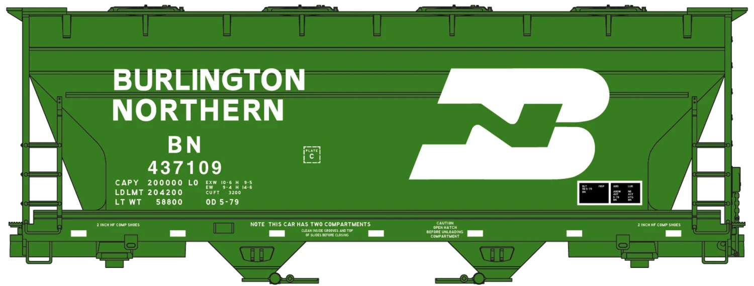 Accurail 2205 HO Scale ACF 2 Bay Covered Hopper Burlington Northern BN 437109 Kit 1 Accurail 2205 HO Scale ACF 2 Bay Covered Hopper Burlington Northern BN 437109 Kit