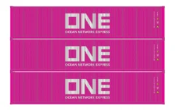 Athearn 16387 HO Scale 40' Low Cube Container Ocean Network Express ONE TLLU 3 Pack #1