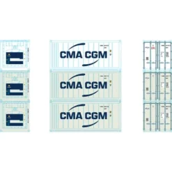 Athearn 28883 HO Scale 20' Intermodal Reefer Container CMA CGM CGMU 3-Pack