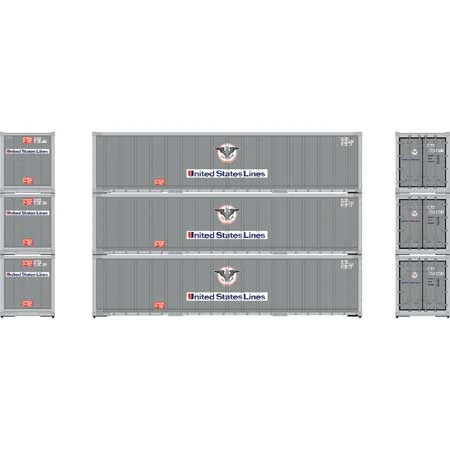 Athearn 63390 HO Scale 40' Smoooth Side Container United States Line USLU 3 Pack #2 2 Athearn 63390 HO Scale 40' Smoooth Side Container United States Line USLU 3 Pack #2 - Image 2
