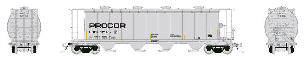 Rapido Trains 127030A HO ScaleNSC 3800 Cylindrical Hopper Procor UNPX Single Car 2 Rapido Trains 127030A HO ScaleNSC 3800 Cylindrical Hopper Procor UNPX Single Car - Image 2